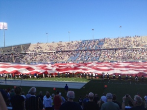They rolled out a huge American flag on the field for military appreciation day