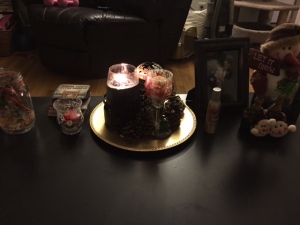 Our coffee table, clearly I don't have an obsession with candles ;)