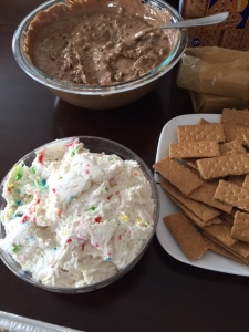 Jenna's Funfetti dip (YES) and Alex's Nutella Chocolate Peanut butter Oreo dip ... two of my favorite desserts everrr